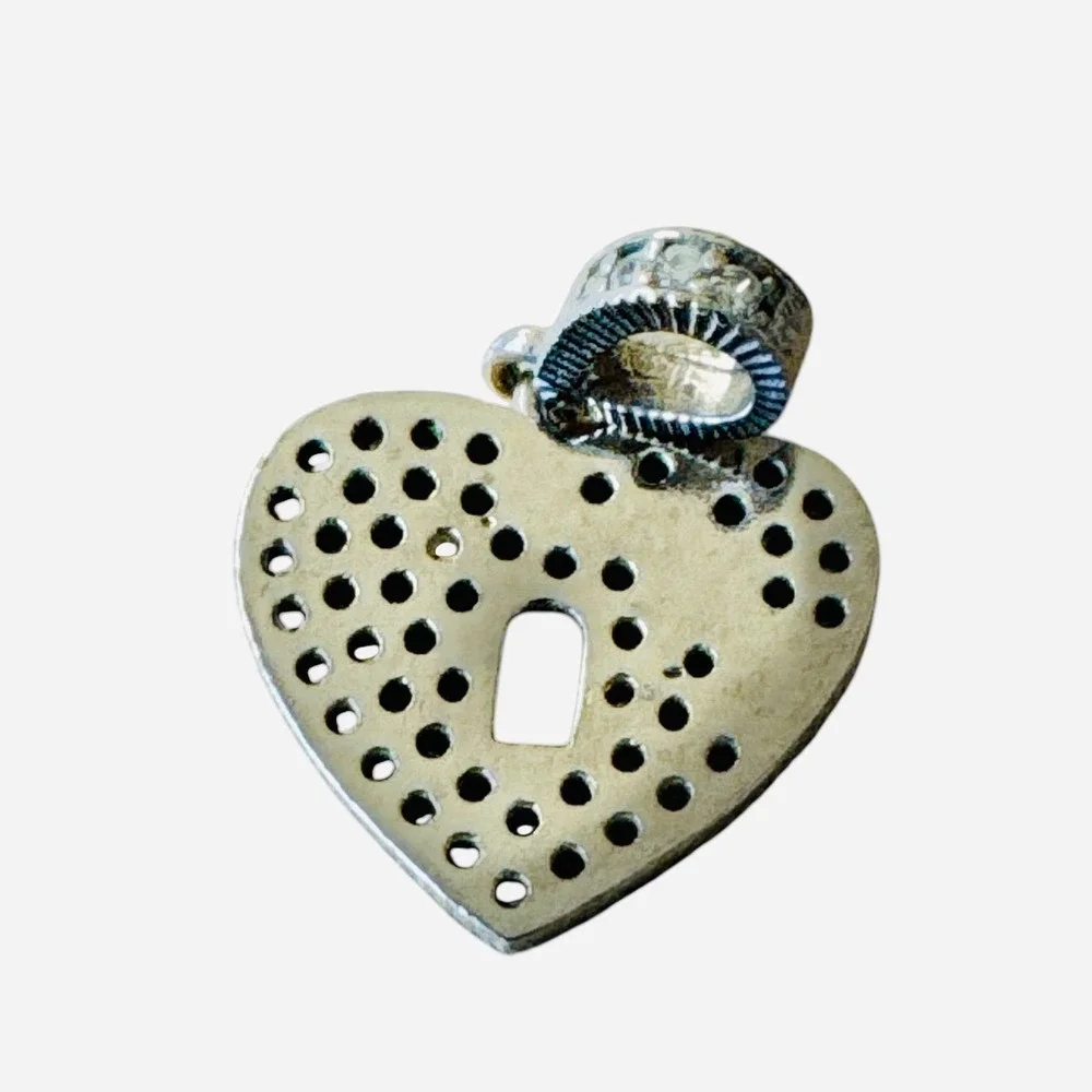 Sterling Silver 925 Heart‎ Keyhole Pendant Charm Pave Stone Wedding Gift NWOT
